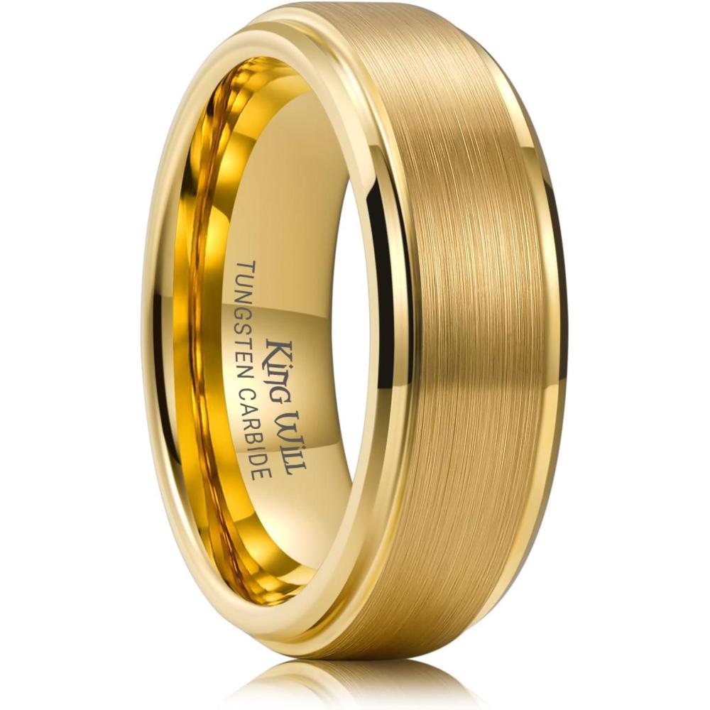 imageKing Will Classic Tungsten Wedding Band for Men 678910mm Widths Polished Finish Step Edge Matte Rings Comfort FitEgold 7mm