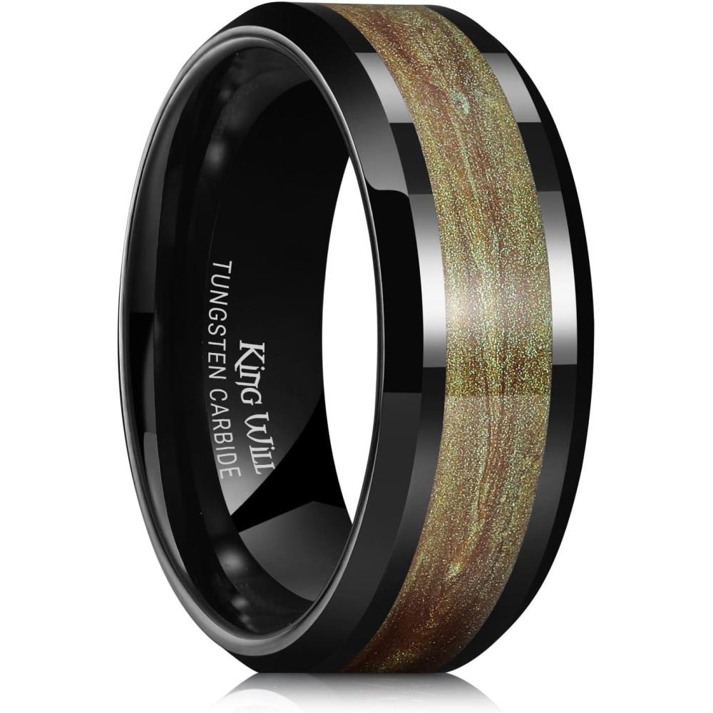 imageKing Will Mens Tungsten Wedding Band 6mm8mm Galaxy Style Sandstone Opal Inlay Polished Beveled Edge Unique Rings for Men Women Comfort Fit DurableBlackCamo
