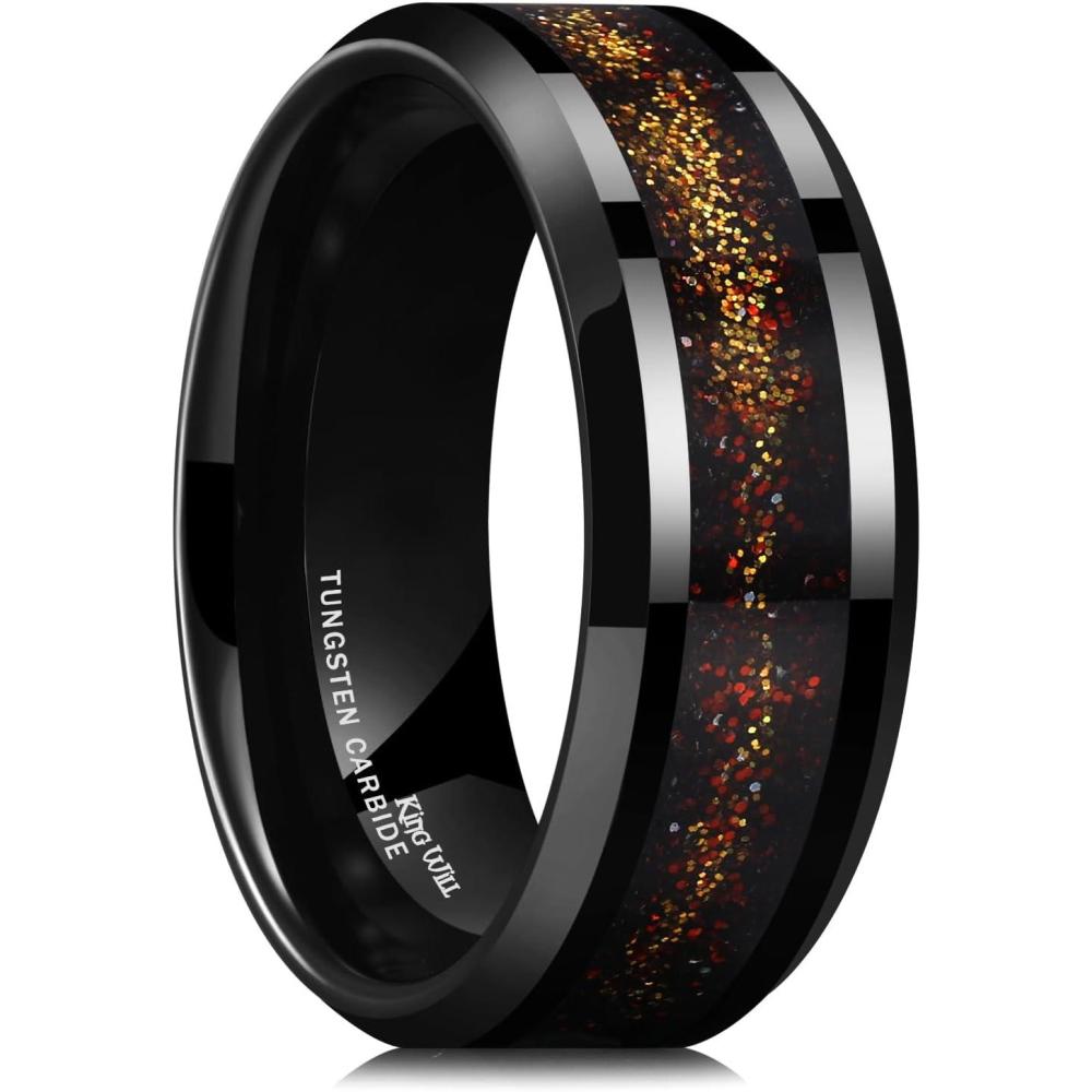 imageKing Will Mens Tungsten Wedding Band 6mm8mm Galaxy Style Sandstone Opal Inlay Polished Beveled Edge Unique Rings for Men Women Comfort Fit DurableRedGold