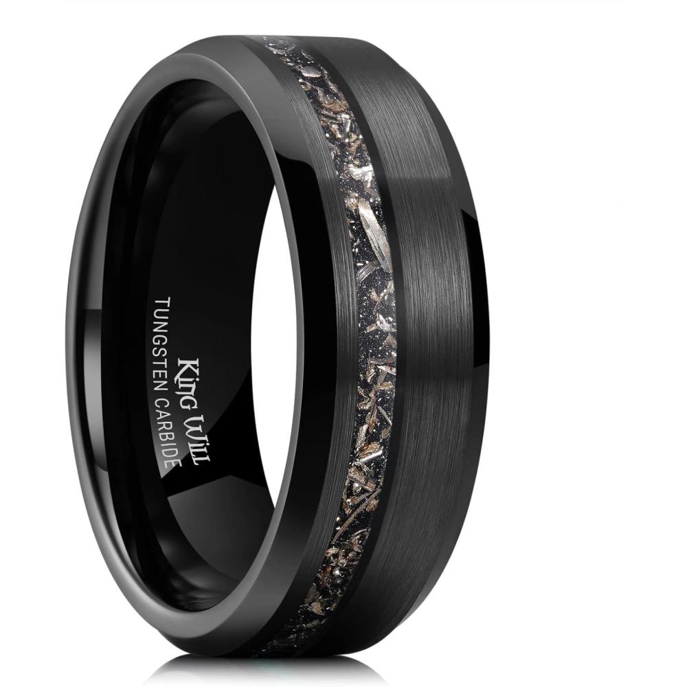 imageKing Will Mens Wedding Band 8mm Tungsten Rings for Men Koa Wood Inlay Engagement Anniversary Ring Comfort Fit for Daily Wear Size 714BlackSilver Meteorite