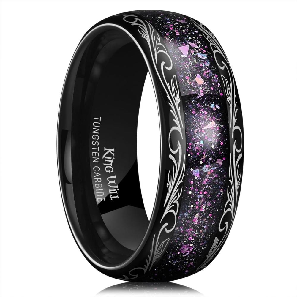 imageKing Will Tungsten Carbide Rings For Men 8mm Wedding Band Inlay Flow sandGreen Grass Agate Dome High Polished Suitable For Daily Wear Comfort Fit Size 714Purple Fluid StarrySky