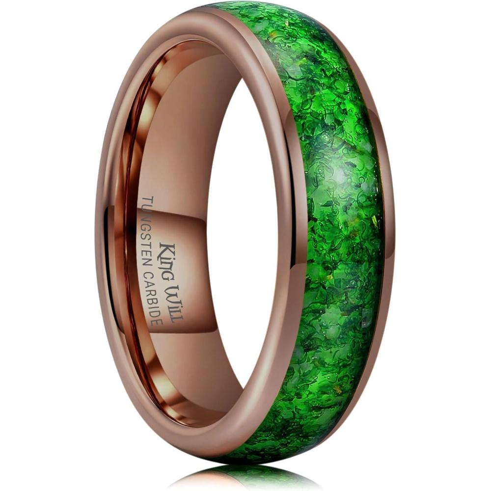 imageKing Will Tungsten Carbide Rings For Men 8mm Wedding Band Inlay Flow sandGreen Grass Agate Dome High Polished Suitable For Daily Wear Comfort Fit Size 714Green Grass AgateBrown 6mm