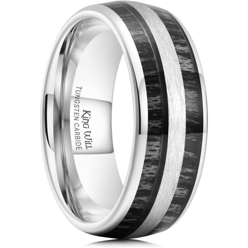 imageKing Will Tungsten Carbide Wedding Band for Men Women8mm Width BlackGoldSliver with Nature KoaMaple Wood Inlay Domed Design Wodden Wedding Ring Comfort Fit Size 6148mmBlack Ebony Wood