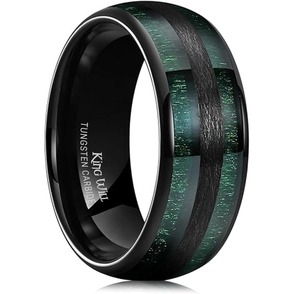 imageKing Will Tungsten Carbide Wedding Band for Men Women8mm Width BlackGoldSliver with Nature KoaMaple Wood Inlay Domed Design Wodden Wedding Ring Comfort Fit Size 614Green maple