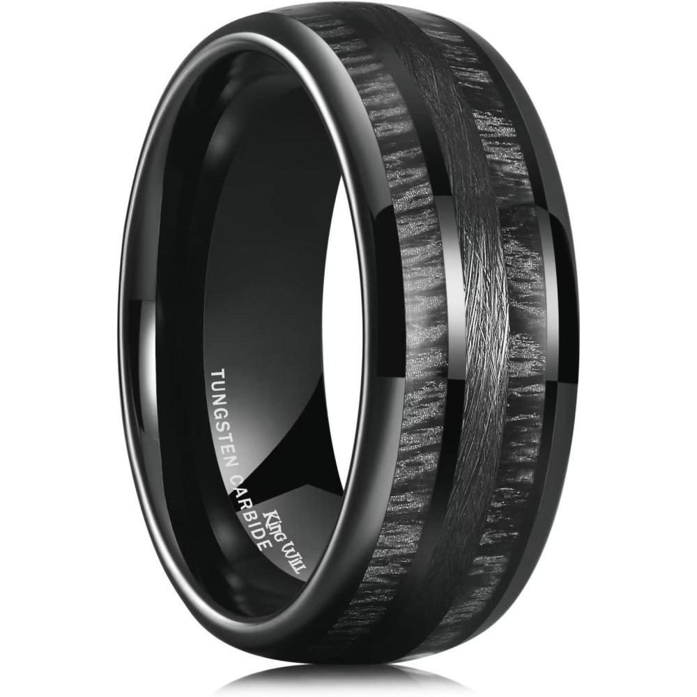 imageKing Will Tungsten Carbide Wedding Band for Men Women8mm Width BlackGoldSliver with Nature KoaMaple Wood Inlay Domed Design Wodden Wedding Ring Comfort Fit Size 614Black Wenge