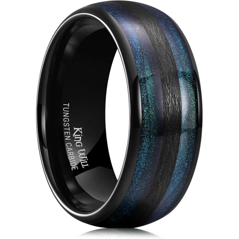 imageKing Will Tungsten Carbide Wedding Band for Men Women8mm Width BlackGoldSliver with Nature KoaMaple Wood Inlay Domed Design Wodden Wedding Ring Comfort Fit Size 614bluegreen