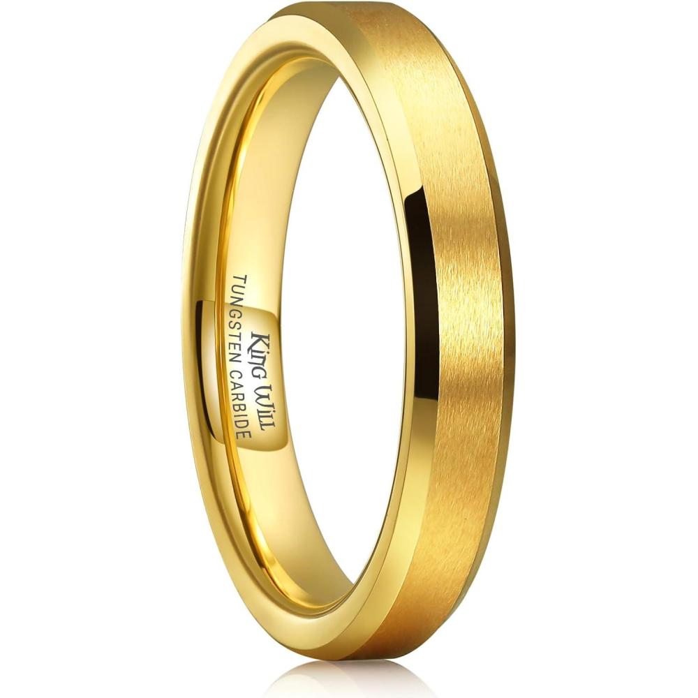 imageKing Will Tungsten Mens Wedding Ring Available in 6mm to 10mm BlackSilver Matte Finish Beveled Polished Edge Comfort FitGold4mm