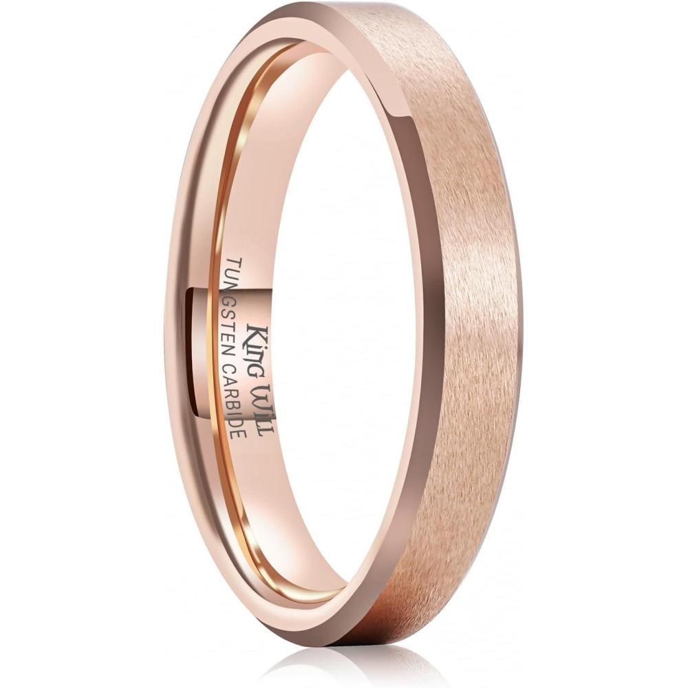 imageKing Will Tungsten Mens Wedding Ring Available in 6mm to 10mm BlackSilver Matte Finish Beveled Polished Edge Comfort FitRoise gold4mm