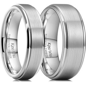 King Will Classic Tungsten Wedding Band for Men, 6/7/8/9/10mm Widths, Polished Finish Step Edge Matte Rings Comfort Fit(6mm+8mm Silver)