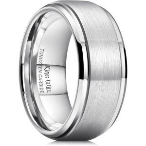 King Will Classic Tungsten Wedding Band for Men, 6/7/8/9/10mm Widths, Polished Finish Step Edge Matte Rings Comfort Fit(A-silver 10mm)