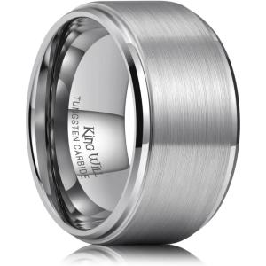 King Will Classic Tungsten Wedding Band for Men, 6/7/8/9/10mm Widths, Polished Finish Step Edge Matte Rings Comfort Fit(A-silver 12mm)