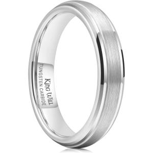 King Will Classic Tungsten Wedding Band for Men, 6/7/8/9/10mm Widths, Polished Finish Step Edge Matte Rings Comfort Fit(A-silver 4mm)