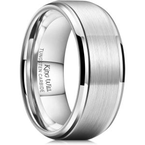 King Will Classic Tungsten Wedding Band for Men, 6/7/8/9/10mm Widths, Polished Finish Step Edge Matte Rings Comfort Fit(A-silver 9mm)