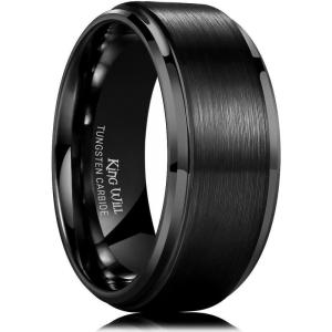 King Will Classic Tungsten Wedding Band for Men, 6/7/8/9/10mm Widths, Polished Finish Step Edge Matte Rings Comfort Fit(B-Black 10mm)