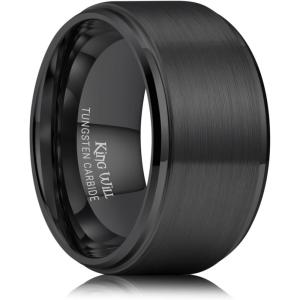 King Will Classic Tungsten Wedding Band for Men, 6/7/8/9/10mm Widths, Polished Finish Step Edge Matte Rings Comfort Fit(B-Black 12mm)