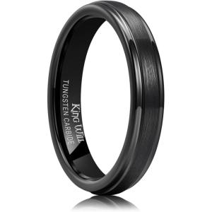 King Will Classic Tungsten Wedding Band for Men, 6/7/8/9/10mm Widths, Polished Finish Step Edge Matte Rings Comfort Fit(B-Black 4mm)