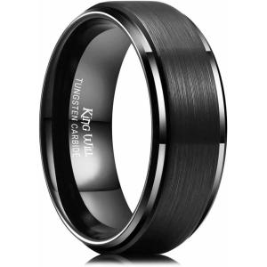 King Will Classic Tungsten Wedding Band for Men, 6/7/8/9/10mm Widths, Polished Finish Step Edge Matte Rings Comfort Fit(B-Black 8mm)