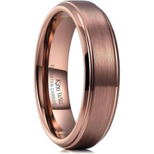 King Will Classic Tungsten Wedding Band for Men, 6/7/8/9/10mm Widths, Polished Finish Step Edge Matte Rings Comfort Fit(Brown-6mm)