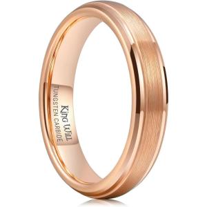 King Will Classic Tungsten Wedding Band for Men, 6/7/8/9/10mm Widths, Polished Finish Step Edge Matte Rings Comfort Fit(C-rose gold 4mm)