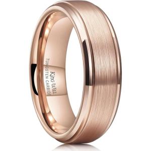 King Will Classic Tungsten Wedding Band for Men, 6/7/8/9/10mm Widths, Polished Finish Step Edge Matte Rings Comfort Fit(C-rose gold 6mm)