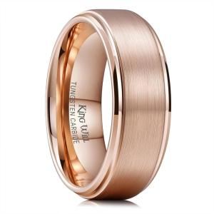 King Will Classic Tungsten Wedding Band for Men, 6/7/8/9/10mm Widths, Polished Finish Step Edge Matte Rings Comfort Fit(C-rose gold 8mm)