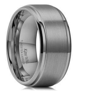 King Will Classic Tungsten Wedding Band for Men, 6/7/8/9/10mm Widths, Polished Finish Step Edge Matte Rings Comfort Fit(D-gunmetal 12mm)