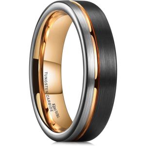 King Will Mens Tungsten Carbide Wedding Band with Groove Design, 6/7/8mm Width, Brushed/Polished Finish Men’s Rings Comfort Fit(6mm)
