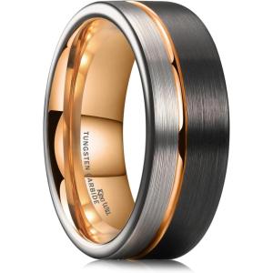 King Will Mens Tungsten Carbide Wedding Band with Groove Design, 6/7/8mm Width, Brushed/Polished Finish Men’s Rings Comfort Fit(8mm)