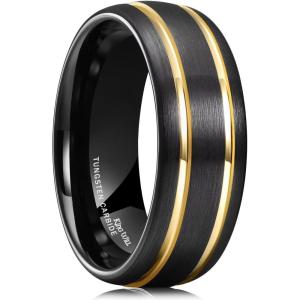 King Will Mens Tungsten Carbide Wedding Band with Groove Design, 6/7/8mm Width, Brushed/Polished Finish Men’s Rings Comfort Fit(Black Domed-8mm)