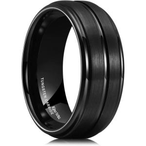 King Will Mens Tungsten Carbide Wedding Band with Groove Design, 6/7/8mm Width, Brushed/Polished Finish Men’s Rings Comfort Fit(Black-8mm)