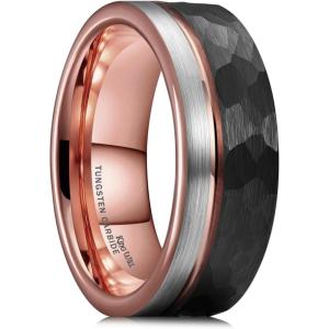 King Will Mens Tungsten Carbide Wedding Band with Groove Design, 6/7/8mm Width, Brushed/Polished Finish Men’s Rings Comfort Fit(Hammered Brown-8mm)