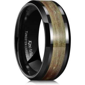 King Will Mens Tungsten Wedding Band, 6mm/8mm Galaxy Style Sandstone Opal Inlay Polished Beveled Edge Unique Rings for Men Women, Comfort Fit, Durable(Black&Camo)