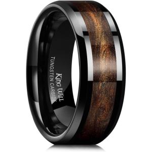 King Will Mens Tungsten Wedding Band, 6mm/8mm Galaxy Style Sandstone Opal Inlay Polished Beveled Edge Unique Rings for Men Women, Comfort Fit, Durable(Black&Coffee)