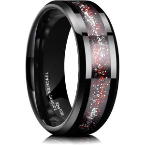 King Will Mens Tungsten Wedding Band, 6mm/8mm Galaxy Style Sandstone Opal Inlay Polished Beveled Edge Unique Rings for Men Women, Comfort Fit, Durable(Red)