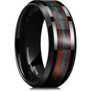 King Will Mens Tungsten Wedding Band, 6mm/8mm Galaxy Style Sandstone Opal Inlay Polished Beveled Edge Unique Rings for Men Women, Comfort Fit, Durable(Red&Brown&Green)