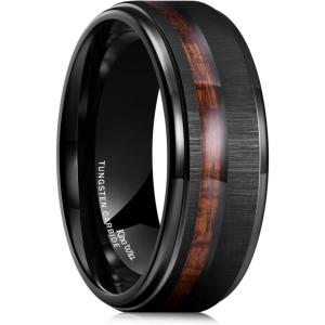 King Will Mens Wedding Band 8mm Tungsten Rings for Men Koa Wood Inlay Engagement Anniversary Ring Comfort Fit for Daily Wear Size 7-14(B-Brown)