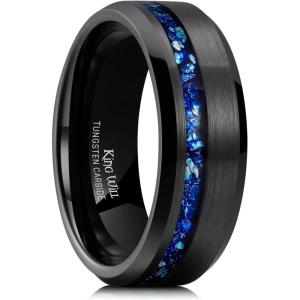 King Will Mens Wedding Band 8mm Tungsten Rings for Men Koa Wood Inlay Engagement Anniversary Ring Comfort Fit for Daily Wear Size 7-14(Black & Blue)