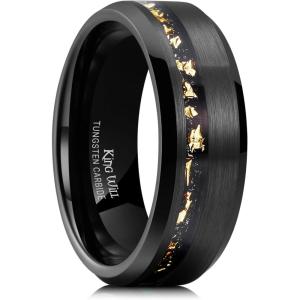 King Will Mens Wedding Band 8mm Tungsten Rings for Men Koa Wood Inlay Engagement Anniversary Ring Comfort Fit for Daily Wear Size 7-14(Black & Gold)