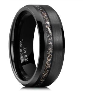 King Will Mens Wedding Band 8mm Tungsten Rings for Men Koa Wood Inlay Engagement Anniversary Ring Comfort Fit for Daily Wear Size 7-14(Black&Silver Meteorite)