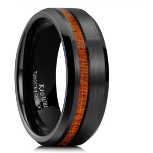King Will Mens Wedding Band 8mm Tungsten Rings for Men Koa Wood Inlay Engagement Anniversary Ring Comfort Fit for Daily Wear Size 7-14(Brown)