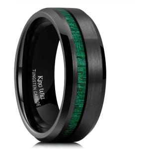 King Will Mens Wedding Band 8mm Tungsten Rings for Men Koa Wood Inlay Engagement Anniversary Ring Comfort Fit for Daily Wear Size 7-14(Green)