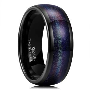 King Will Tungsten Carbide Rings For Men, 8mm Wedding Band Inlay Flow sand/Green Grass Agate, Dome High Polished – Suitable For Daily Wear, Comfort Fit Size 7-14(Black & Purple & Blue & Green)
