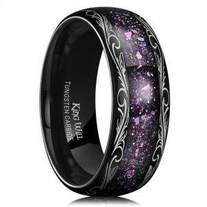 King Will Tungsten Carbide Rings For Men, 8mm Wedding Band Inlay Flow sand/Green Grass Agate, Dome High Polished – Suitable For Daily Wear, Comfort Fit Size 7-14(Purple Fluid Starry-Sky)
