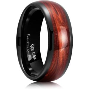 King Will Tungsten Carbide Rings For Men, 8mm Wedding Band Inlay Flow sand/Green Grass Agate, Dome High Polished – Suitable For Daily Wear, Comfort Fit Size 7-14(Black-Red)