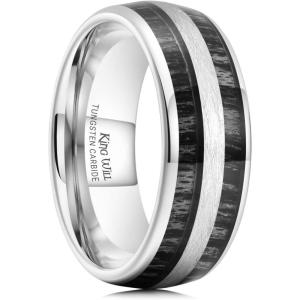 King Will Tungsten Carbide Wedding Band for Men Women-8mm Width Black/Gold/Sliver with Nature Koa/Maple Wood Inlay Domed Design Wodden Wedding Ring Comfort Fit Size 6-14(8mm-Black Ebony Wood)