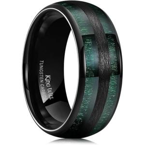 King Will Tungsten Carbide Wedding Band for Men Women-8mm Width Black/Gold/Sliver with Nature Koa/Maple Wood Inlay Domed Design Wodden Wedding Ring Comfort Fit Size 6-14(Green maple)