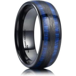 King Will Tungsten Carbide Wedding Band for Men Women-8mm Width Black/Gold/Sliver with Nature Koa/Maple Wood Inlay Domed Design Wodden Wedding Ring Comfort Fit Size 6-14(C-Blue maple)