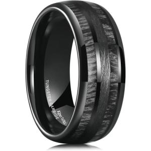 King Will Tungsten Carbide Wedding Band for Men Women-8mm Width Black/Gold/Sliver with Nature Koa/Maple Wood Inlay Domed Design Wodden Wedding Ring Comfort Fit Size 6-14(Black Wenge)