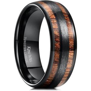 King Will Tungsten Carbide Wedding Band for Men Women-8mm Width Black/Gold/Sliver with Nature Koa/Maple Wood Inlay Domed Design Wodden Wedding Ring Comfort Fit Size 6-14(Brown maple)