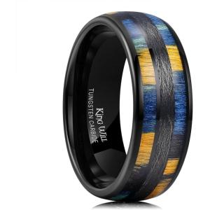 King Will Tungsten Carbide Wedding Band for Men Women-8mm Width Black/Gold/Sliver with Nature Koa/Maple Wood Inlay Domed Design Wodden Wedding Ring Comfort Fit Size 6-14(8mm-Blue&Green)